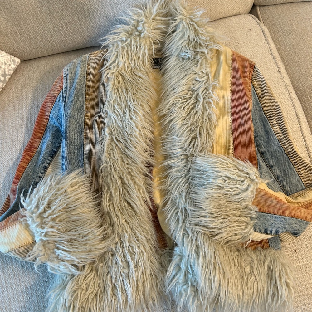 Vintage Blanc Noir corduroy denim fur jacket M